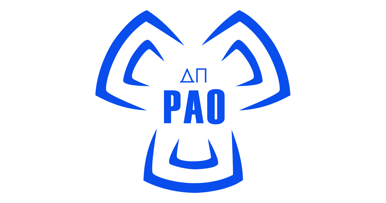 Лого "Син Тризъбец" с гръцки букви "ΔP" и "PAO" в център на черен фон.