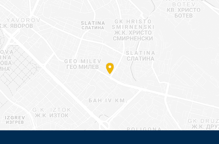 Карта с жълта локационна отметка, центрирана в квартал Гео Милев, София, България.